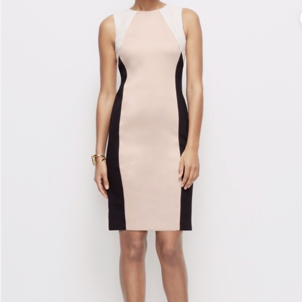 Ann Taylor Colorblock Dress Beige Black Sheath Size 8